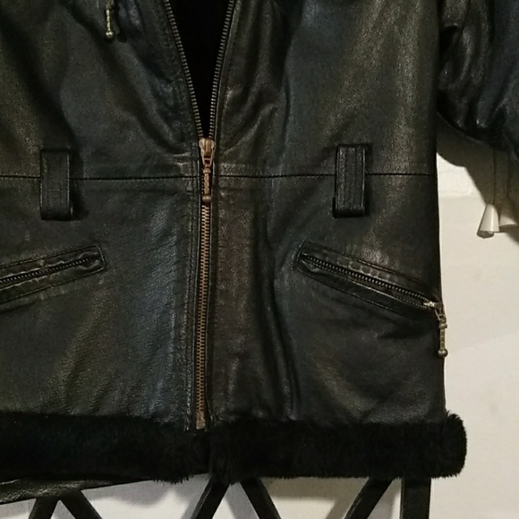 Kids Y2K  winter unisex black  leather jacket size XS - Picture 3 of 6